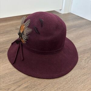 Betmar New York Retro 20s wool Cloche Hat with Feather Accent
